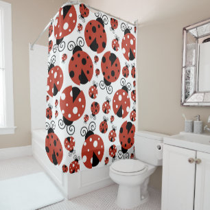 Pattern of Ladybugs, Cute Ladybugs, Red Ladybugs Duschvorhang