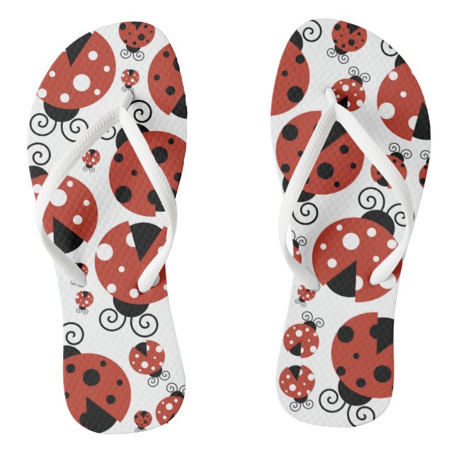 Pattern of Ladybugs, Cute Ladybugs, Red Ladybugs Flip Flops (Fußbett)