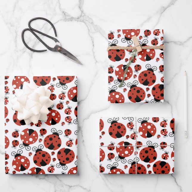 Pattern of Ladybugs, Cute Ladybugs, Red Ladybugs Geschenkpapier Set (Vorderseite)