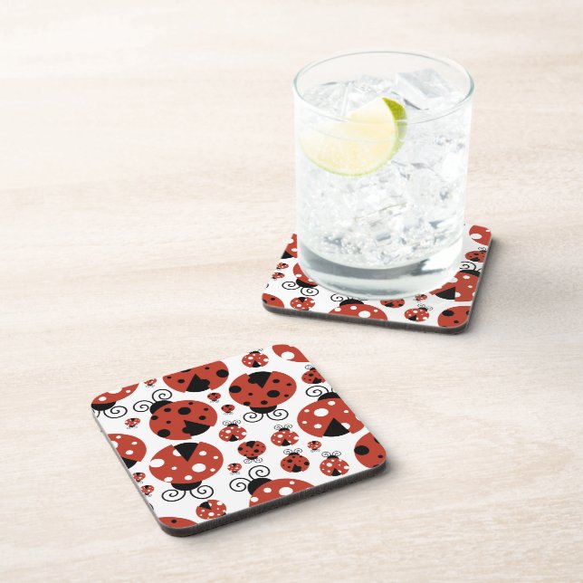 Pattern of Ladybugs, Cute Ladybugs, Red Ladybugs Getränkeuntersetzer (Rechte Seite)