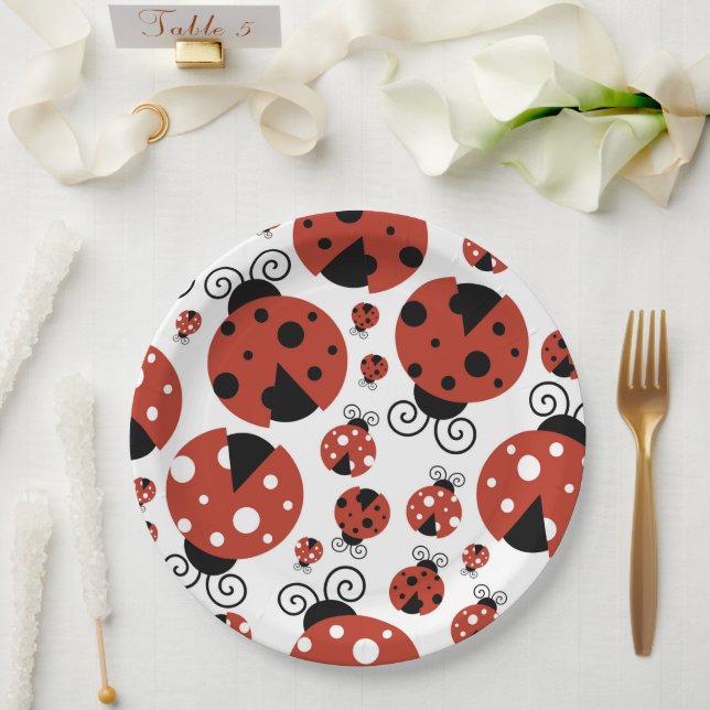 Pattern of Ladybugs, Cute Ladybugs, Red Ladybugs Pappteller (Hochzeit)
