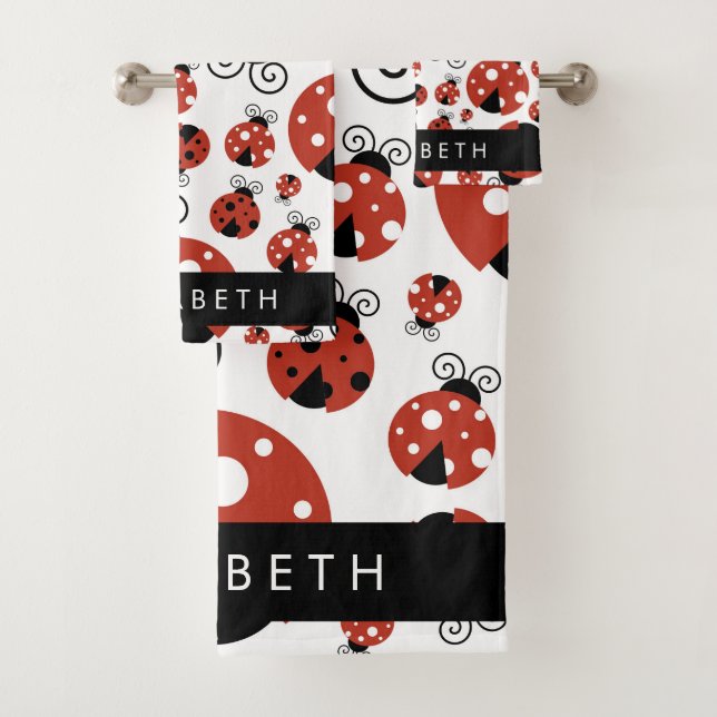 Pattern Of Ladybugs, Red Ladybugs, Your Name Badhandtuch Set (Insitu)