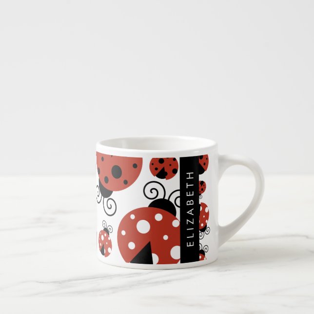 Pattern Of Ladybugs, Red Ladybugs, Your Name Espressotasse (Rechts)