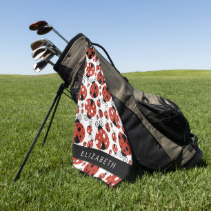 Pattern Of Ladybugs, Red Ladybugs, Your Name Golfhandtuch