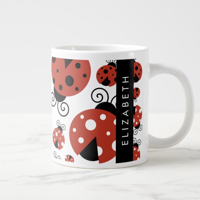 Pattern Of Ladybugs, Red Ladybugs, Your Name Jumbo-Tasse (Rechts)