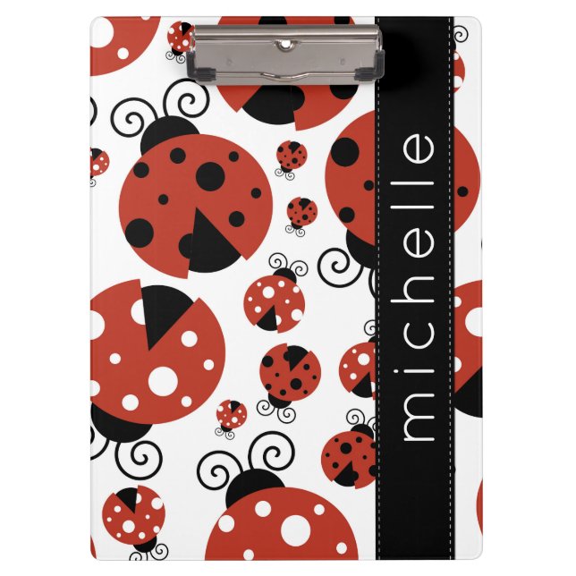 Pattern Of Ladybugs, Red Ladybugs, Your Name Klemmbrett (Vorderseite)
