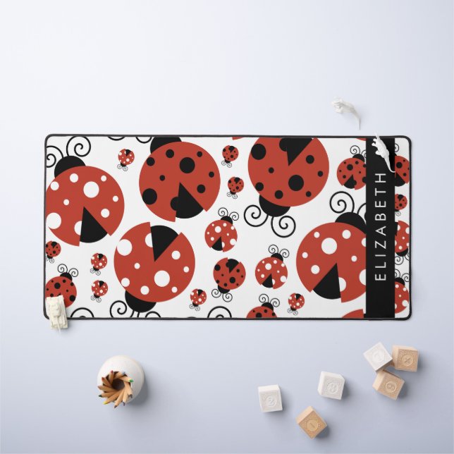 Pattern Of Ladybugs, Red Ladybugs, Your Name Schreibtischunterlage (Kindertisch)