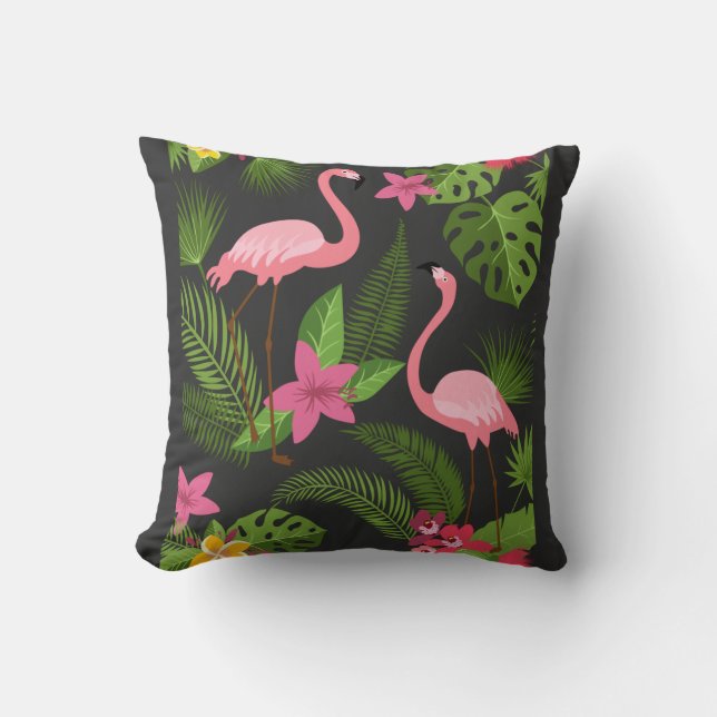 Pattern Peacock Pink mit Blume T - Shirt Kissen (Vorderseite)