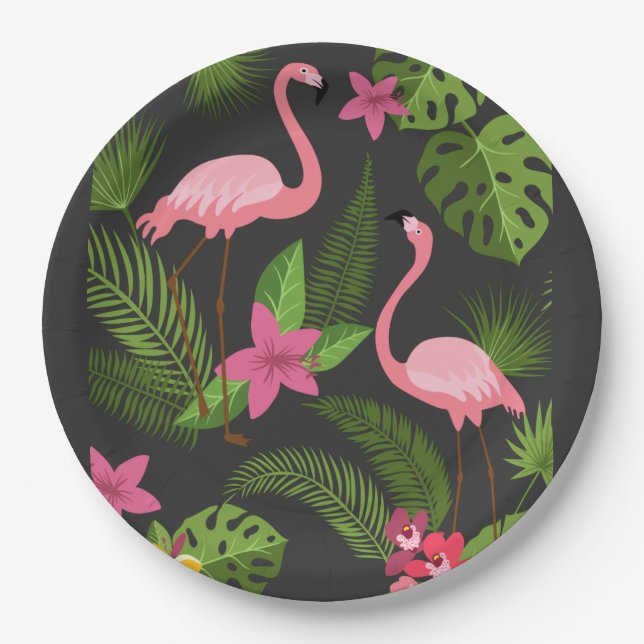 Pattern Pfauenrosa mit Blume Pappteller (Vorderseite)