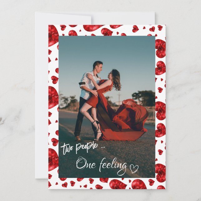 Pattern Red Hearts Valentins Foto Holiday Card Dankeskarte (Vorderseite)