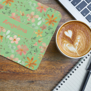 Pattern rosa Wasserfarben Botanisch-grünes Mauspad