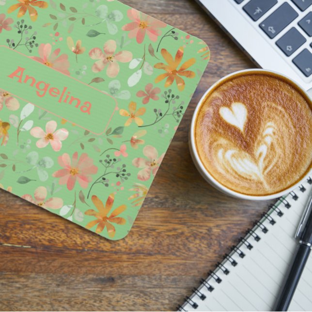 Pattern rosa Wasserfarben Botanisch-grünes Mauspad (Von Creator hochgeladen)