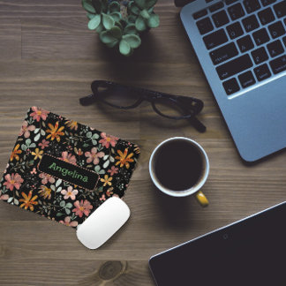 Pattern rosa Wasserfarben botanisches schwarzes Ma Mousepad