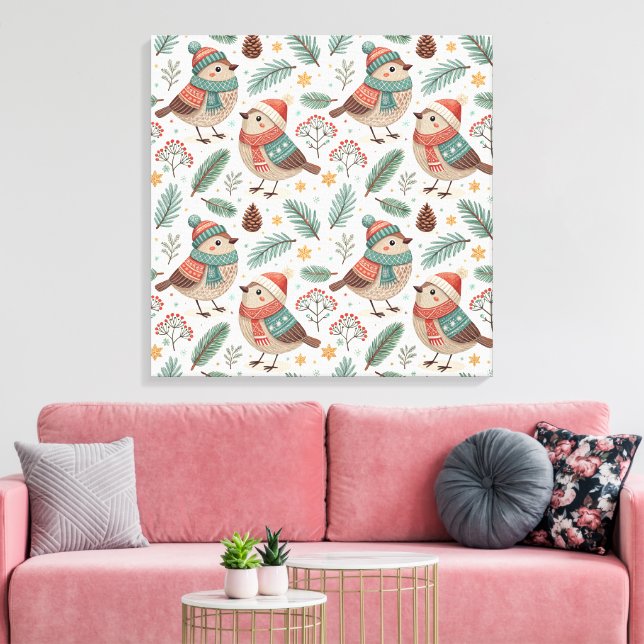 Pattern Scandinavian Christmas Birds Leinwanddruck (Insitu (Wohnzimmer))