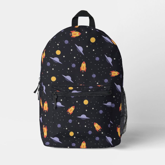 Pattern space lavender orange black bedruckter rucksack (Vorderseite)