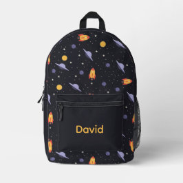 Pattern space lavender orange black name bedruckter rucksack