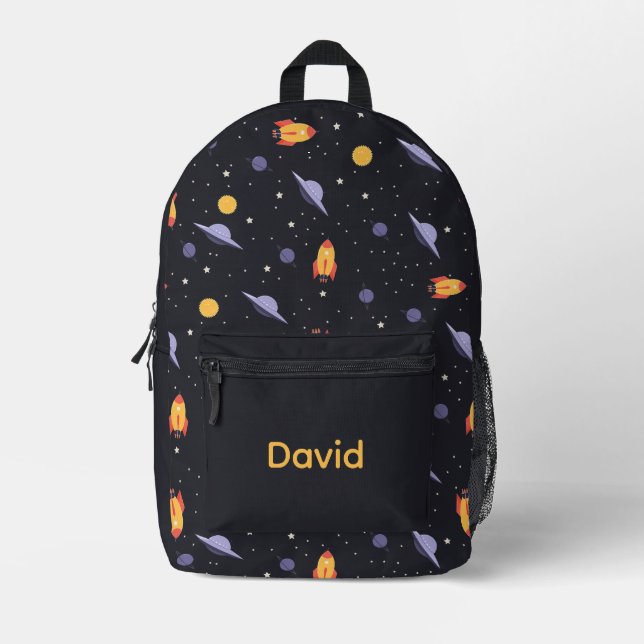 Pattern space lavender orange black name bedruckter rucksack (Vorderseite)