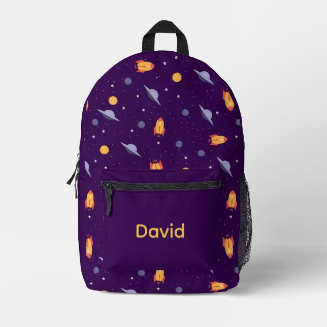 Pattern space lavender orange purple name bedruckter rucksack (Vorderseite)