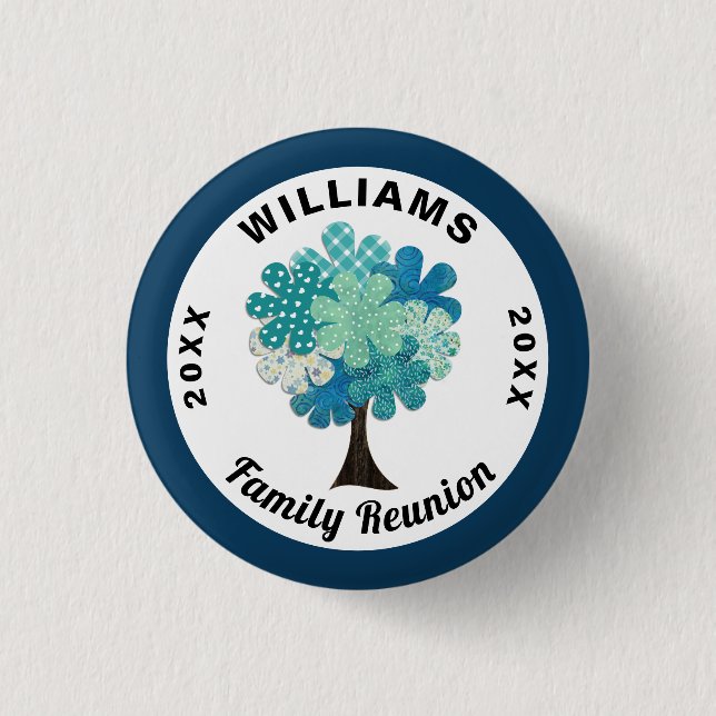Pattern Tree Family Wiedersehen Blue Green Souveni Button (Vorderseite)