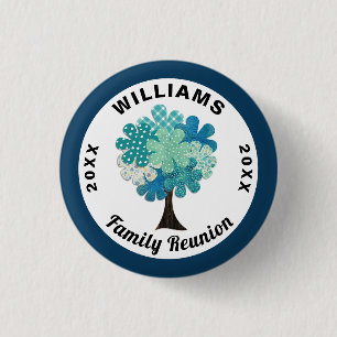 Pattern Tree Family Wiedersehen Blue Green Souveni Button