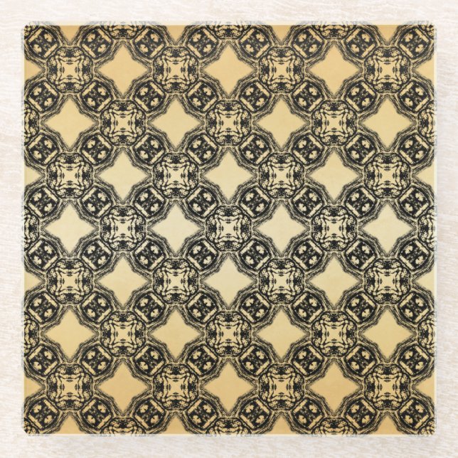 Pattern-Untersetzer aus Schwarz und Tan Diamond Glasuntersetzer (Vorderseite)