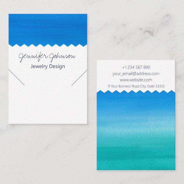 Pattern Watercolor Blue Necklack Display Card Visitenkarte (Vorne/Hinten)