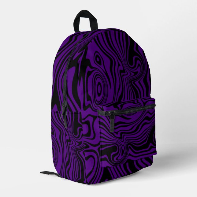 Pattern Waves Lila schwarzes Backpack Farben auswä Bedruckter Rucksack (Rückseitige Ecke links)