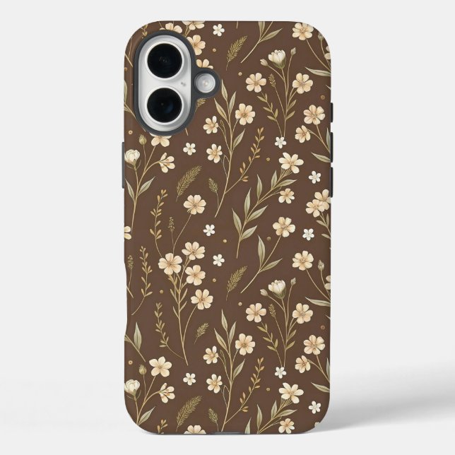 Pattern Wildflowers Brown Background Case-Mate iPhone Hülle (Rückseite)