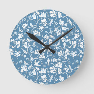 pattern with birds and plants ornament runde wanduhr