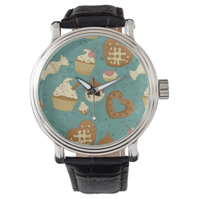 Pattern with cupcakes and candies armbanduhr (Vorderseite)