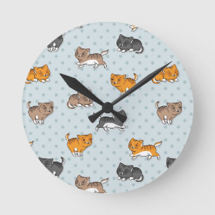 pattern with funny cats runde wanduhr