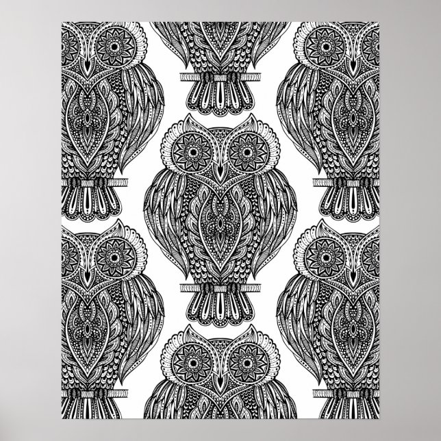 Pattern With Owls Doodle 2 Poster (Vorne)