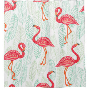 Pattern with pink flamingo ornaments on a backgrou duschvorhang