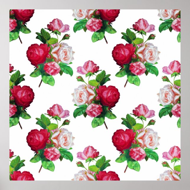Pattern with Red, White and Pink Roses, Poster (Vorne)
