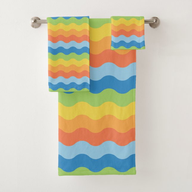 Patternbadehandtuch-Set in mehrfarbigen Waves Badhandtuch Set (Insitu)