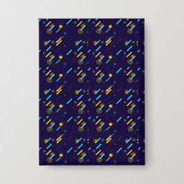 Patterned canvas and clock with a colorful  button