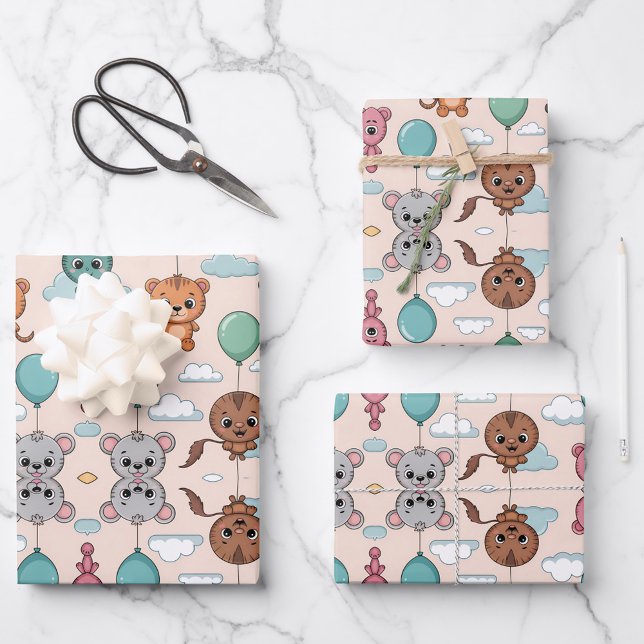 Patterned design featuring colorful cartoon animal geschenkpapier set (Von Creator hochgeladen)