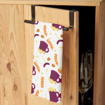 Patterned design with purple cats, yellow fish 