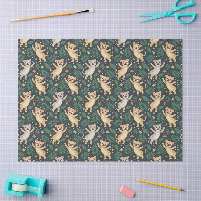 Patterned fabric featuring playful cartoon lion  seidenpapier (Von Creator hochgeladen)