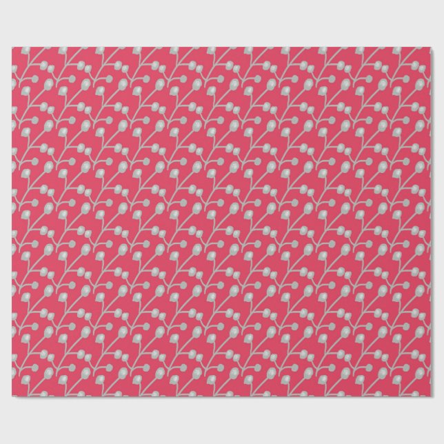 Patterned Silver-Grey Foliage on Bright Pink Red Geschenkpapier (Flach)