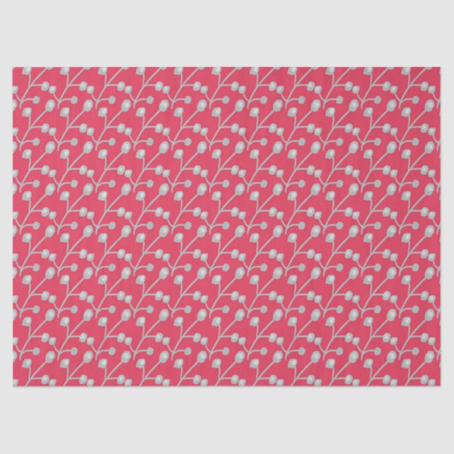 Patterned Silver-Grey Foliage on Bright Pink Red Seidenpapier (Vorderseite)