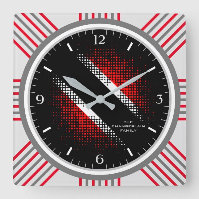 Patternflagge Trinidad und Tobago Dot und Grau Edg Quadratische Wanduhr (Vorderseite)