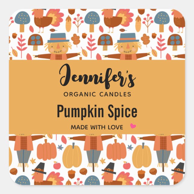 Patternkerze Türkei & Scarecrow Erntedank Quadratischer Aufkleber (Vorderseite)