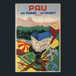 Pau, Frankreich/Vintag Art Deco Travel Poster<br><div class="desc">Pau,  Klettersohn... es sports,  Frankreich ( Pau,  sein Klima.. seine Sportarten,  Frankreich ) Golf,  Tennis,  Pferde,  Ski und Casino in Pau,  in den französischen Pyrenäen gelegen. Ein hochwertiger Reproduktionsdruck eines seltenen Art-Déco-Posters,  gedruckt in Steinlithographie um 1935.</div>