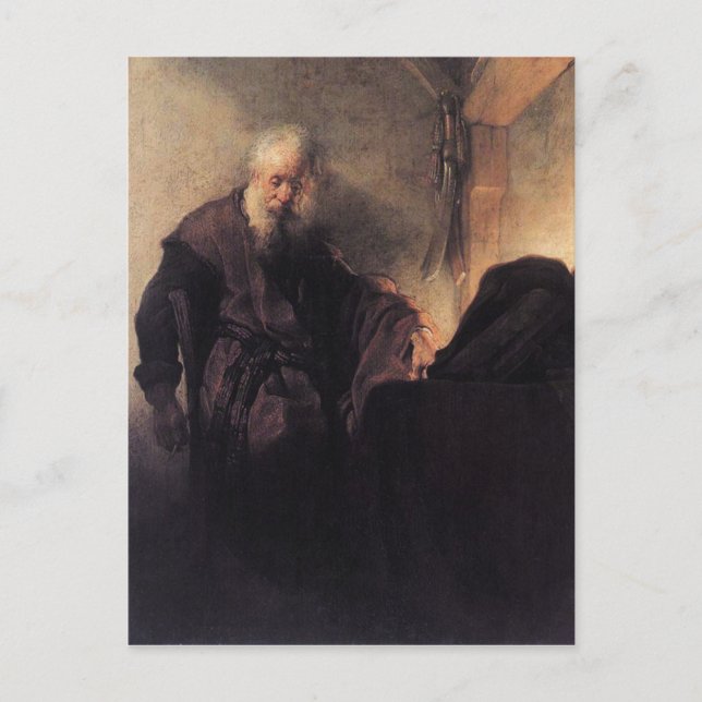 Paul an seinem Schreibtisch von Rembrandt Postcard Postkarte (Vorderseite)