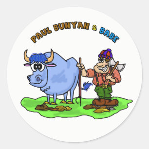 Paul Bunyan u. Baby die blauen Ochsen-Aufkleber Runder Aufkleber