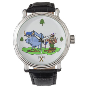 Paul Bunyan und Baby die blaue Ochsen-Uhr Ver. 2 Armbanduhr