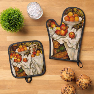 Paul Cezanne Äpfel Orangen Druck Impressionismus Ofenhandschuh & Topflappen-Set