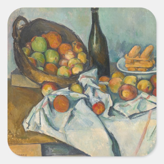 Paul Cezanne - Der Korb der Äpfel Quadratischer Aufkleber (Vorderseite)