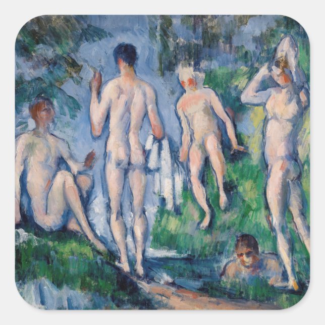 Paul Cezanne - Gruppe der Bathers Quadratischer Aufkleber (Vorderseite)